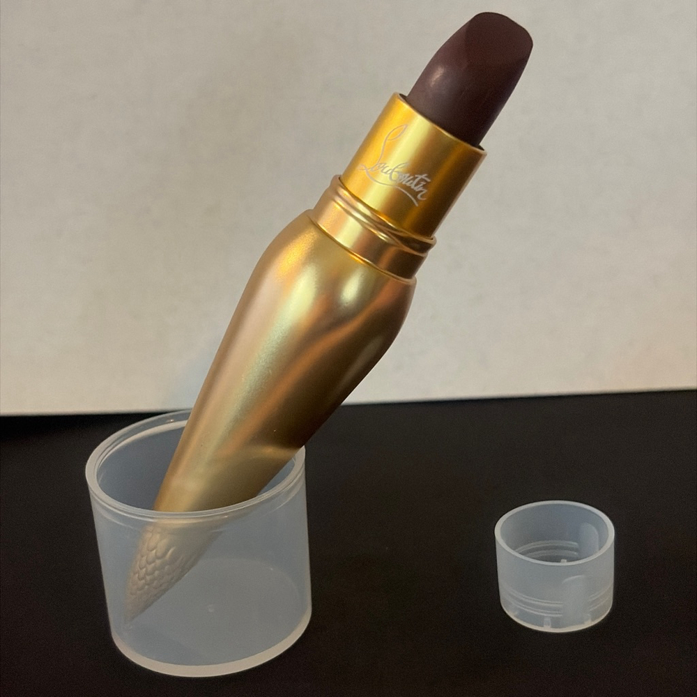 Women's Christian Louboutin Matte Darkest Burgundy Lipstick in Gold Metal Casing